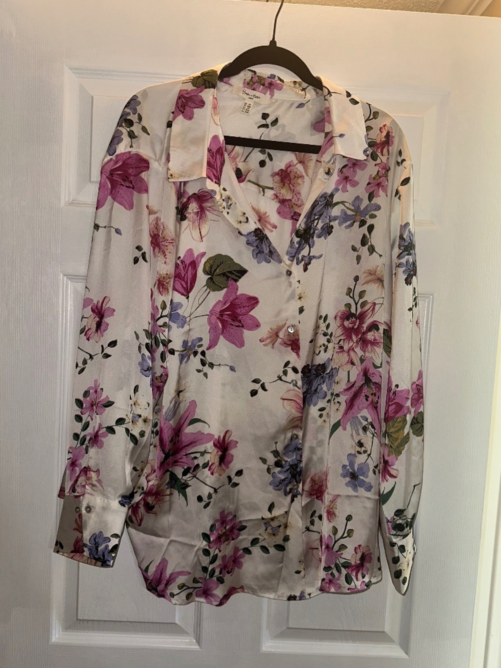 Haver & Blair Floral Blouse 3XL White Pink Purple Long Sleeve Button Front